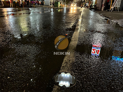 Nokin Solar road stud lights on the streets of the Philippines