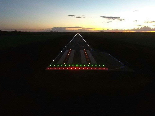 Solar road studs installed on the airport runway