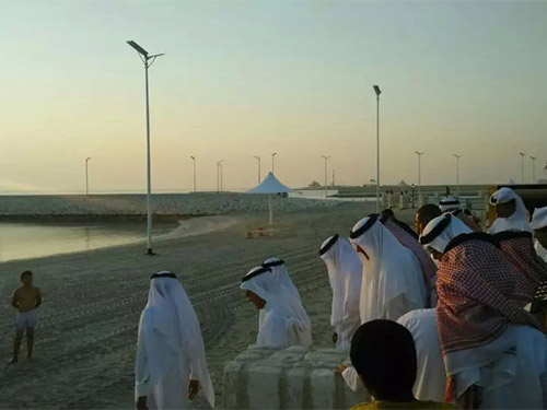 Seaside with solar street lights installed