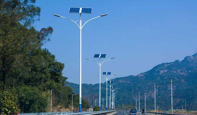 Solar street lights on a mountain road